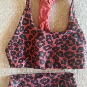 Beach Riot Rust and Black Leopard Ribbed Sports Bralette SET